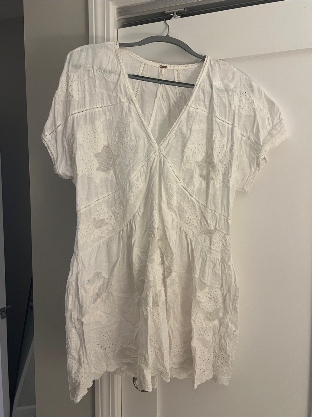 Free People White Eyelet V-Neck Mini Dress